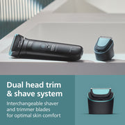 Philips Norelco Body Groomer 7000 Series, Interchangeable Dual-Head, 2D Flexing Shaver with OptiLight, Adjustable Trimmer with 11 Length Settings, Foldable Back Attachment, BG7470/50