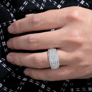 Sheloves Jewelry Mens Wedding Band, 925 Sterling Silver, Round Cut AAAAA Cubic Zirconia, Size 10