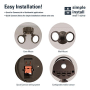 Cooper Lighting Solutions HALO TGS Twin Round Bronze Motion Sensor LED Floodlight, Lumen Selectable 1500-2500 Lumens, 4000K Cool White, Wall Mount TGS2S402MRRB