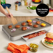 Bella Electric Griddle, 12 in x 22 in, EverGood Ceramic Nonstick Coating, Removable Temperature Probe, Warming Tray, Oatmilk, 35115-016A