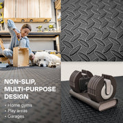 Centr Gym Flooring Exercise Mats, 48 Sq Ft, 12-Pack, Black Interlocking EVA Foam Tiles, Shock Absorbing, Slip Resistant EFM12