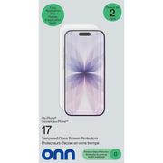 Onn 2TGIPN17 2-Pack Premium Scratch-and Impact-Absorbing Tempered Glass Screen Protectors for iPhone 17