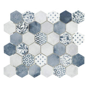Sunwings Cement Blue Hexagon Mosaic Backsplash Tile, Recycled Glass Cement Look, Matte Finish, 11.7x10.2 in, 8.33 sq ft per Box, HEXC-BLU-10