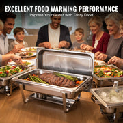 Daluvenix 4 Pack 8 Quart Stainless Steel Rectangular Chafing Dish Set with Lids, Pans, Fuel Holders for Catering and Events