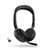 Jabra Evolve2 65 Flex Wireless Stereo Headset, USB-A and Bluetooth, Noise Cancelling Microphone, On-Ear, Black, 26699-989-999-01