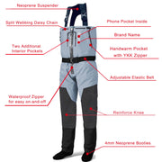 Drryfsh Men's Front Zip Chest High Waterproof Fly Fishing Waders, Breathable Nylon Neoprene, Adjustable Suspenders, Reinforced Knees, Multiple Pockets