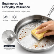 Titanium Pro Pan Frying Pan, Pure Titanium Hammered Surface, Scratch-Resistant, Ergonomic Handle, Lid Included