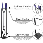 CKLT Heavy Duty Fireplace Tool Set with 40in Fire Poker, Serrated Log Grabber, and Black Metal Stand