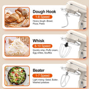CEBORY 1533 Stand Mixer, 6.5 QT Tilt-Head 660W 10-Speed Food Mixer, 3-IN-1 Kitchen Electric Mixer, Almond Cream