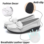 HAJINK Womens Loafers Flats, Faux Leather, White, Platform Flat Heel, Round Toe, Slip-On Casual Shoes