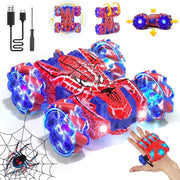 OROLIVING RC Stunt Car, Double-Sided 360 Spins with Gesture Sensing, Cool LED Lights, 2.4GHz Wireless Control, Red