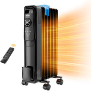 VECUKTY 1500W Oil Radiator Heater, Electric Oil-Filled Space Heater with Remote Control, Child Lock, 3 Heat Modes, Overheat and Tip-Over Protection, 24-Hour Timer, Digital Thermostat, Black