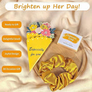 Powmok Personal Care Gift Basket, Cheer-Up Set with 18 oz Glass Wine Tumbler, Fuzzy Socks, Blue Wind Chime Scented Candle, Oatmeal Soap, Crochet Doll, Hair Scrunchy, Greeting Card, Yellow