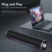 CASCHO Bluetooth Computer Speakers, Deep Bass Surround Sound, USB Powered, Colorful LED Lights, Black