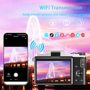 ACTITOP Digital Camera, 64MP UHD 4K, WiFi Enabled, 3-Inch 180 Flip Screen, 16X Digital Zoom, Point and Shoot, Black
