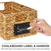 Vasgor Natural Water Hyacinth Woven Storage Basket Set, Rectangular, 12 in x 9 in x 6 in, Off-White, 6 Pack, Built-in Handles with Chalkboard Label