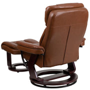 Flash Furniture BT7821VIN Contemporary Brown Leather Recliner and Curved Ottoman with Swiveling Mahogany Wood Base