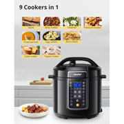 COMFEE 9-in-1 Electric Pressure Cooker, 14 Presets Instant Multi Slow Cooker Olla de Presion Non-Stick Pot Rice , Yogurt Maker, Saut Steamer, Black , 6 Quarts