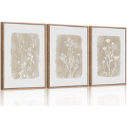 TOARTi Botanical Farmhouse Wall Art Set, Framed Boho Plant Wall Decor, Neutral Minimalist Floral Painting, Rustic Wildflower Canvas Prints, 3 Pieces, 16x24 in