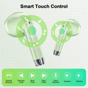 WeurGhy Wireless Bluetooth Earbuds, Noise Cancelling, Deep Bass Stereo, 50H Playtime, LED Display, IPX7 Waterproof, Green, W53