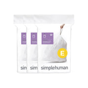 simplehuman Code E Custom Fit Drawstring Trash Bags, Extra Thick Double-Seamed, 50% Recycled Plastic, 20 Liter, 60 Count, White, CW0255