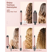 Wavytalk 320N1 5 in 1 Curling Iron Set with 4 Interchangeable Ceramic Wands 0.35 to 1.25 in, Thermal Brush, Instant Heat Up, Dual Voltage, Rose Gold