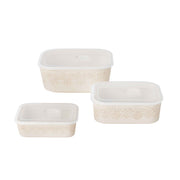 Pioneer Woman Vintage Lace 6-Piece Nesting Rectangular Stoneware Casserole Baking Dish Set with Snap-Shut Lids, Linen
