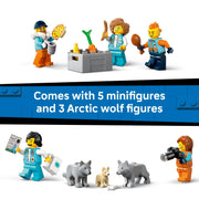 LEGO City Arctic Explorer Science Lab Truck, 1,064 Pieces, 6-Wheel Suspension, Rotating Observatory, Snowmobile, 5 Minifigures, 3 Arctic Wolves, Ages 8+