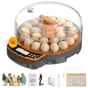 Pet Deluxe 24 Egg Incubator with Automatic 360 Egg Turning, Humidity Control, Built-in Egg Candler, Digital Display, Orange