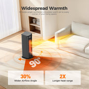 ALROCKET DH-QN26A Space Heater, 1500W PTC Ceramic Tower Heater with Thermostat, Remote Control, ECO Mode, 90 Oscillation, 24H Timer, Quiet Operation, Black