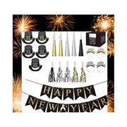 New Years Eve Party Supplies for 10, New Year Eve Celebration, Includes - 21 Pieces, 5 Top Hats, 5 Tiaras, 5 Blowing Horns, 5 Squawkers and 1 Banner