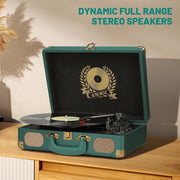 DIGITNOW Vinyl Record Player Bluetooth Turntable 3-Speed Belt-Driven Portable Suitcase with Built-in Speakers Green 415