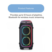 onn XL Wireless Party Speaker, 240W Power, Bluetooth, LED Lighting, IPX4 Water Resistant, 16-Hour Playtime, Black