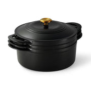 Tramontina 4-Piece Stackable Enamel Cast Iron Cookware Set, Matte Black/Gold Knob