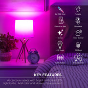 Merkury Innovations Smart LED Light Bulbs, 9W 60W Equivalent, RGBW Dimmable A19, E26 Base, 4-Pack MI-BW450-999W