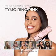 TYMO HC100G Ring Hair Straightener Brush, Flat Iron Comb with 5 Temperature Settings, Pink