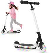 EOTVIA Kids Electric Scooter, Foldable with 3 Adjustable Handlebar Heights, Colorful LED Lights, 60W Motor, 5 Mile Range, White
