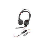 Poly Blackwire 5200 Stereo USB-C Headset with Noise-Cancelling Microphone, On-Ear, Wired with 3.5mm Plug and USB-C/A Adapter, Black, 8X231AA