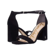 Sam Edelman Daniella Women's Dress Sandals, Black Suede Leather, Square Toe, 3.5-Inch Block Heel, Ankle Strap Buckle, G2191L9