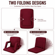 Seamander Large Size Foldable Stadium Chair, Padded Back Support, Six Reclining Positions, Burgundy, Lightweight Steel Frame, SFT600BG