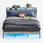 Bestier B700793B King Led Platform Bed with Storage Headboard Charging Station,Grey