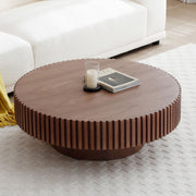 Kevinplus 31.5 Inch Round Coffee Table with Sturdy Pedestal Base, Walnut Finish, Compact Design for Apartment and Living Room