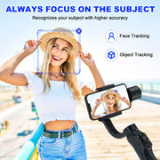 Delpattern Gimbal Stabilizer for Smartphone, 3-Axis Stabilization, AI Face and Object Tracking, Foldable, Portable, USB-C Charging, Black