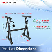 Promaster Adjustable Z-Style Piano Keyboard Stand, Height Adjustable 20-34in, Foam-Padded Arms, Black, PRMSKEY44