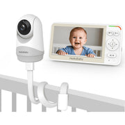 HelloBaby HB6256-M Video Baby Monitor, 5.0-Inch IPS LCD Screen, Remote Pan Tilt Zoom, 2.4GHz FHSS Wireless, Infrared Night Vision, Two-Way Audio, Room Temperature Display, Lullaby Player, White