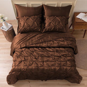 MR&HM Satin Comforter Set King Size 7 Pieces Luxurious Pinch Pleat Bedding Set, Brown