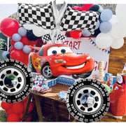 Cymylar 5Pcs Lightning Car Racing Tire Flag Foil Mylar Balloon Set, Red Pickup Truck, 35-Inch