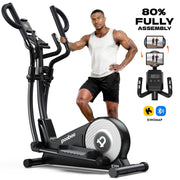 HASIMAN Elliptical Trainer, 16 Levels Magnetic Resistance, 17-Inch Stride, LCD Monitor with Rotatable Tablet Holder, Black, 400 lb Capacity, W26803