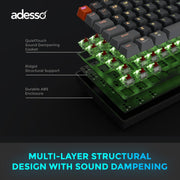 Adesso EasyTouch 1200 Mechanical Keyboard, Mini, Wired Wireless Bluetooth, Multi-OS Layout, RGB Backlit, Red Switch, Hot-Swappable, VIA Programmable, Copilot AI Hotkey
