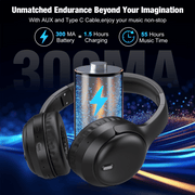 AUOSHI A18 Active Noise Cancelling Over-Ear Headphones, Bluetooth 5.3 Wireless, 55H Playtime, Built-In Microphone, Black